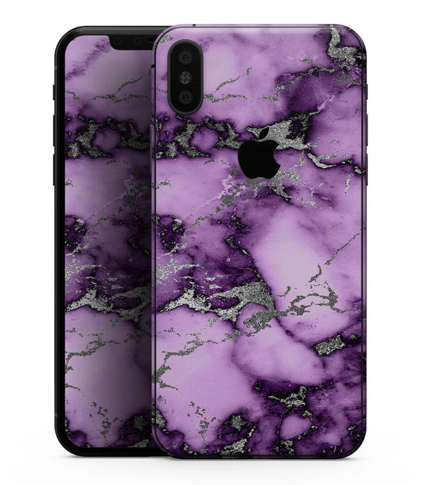 Purple Marble & Digital Silver Foil V6 - iPhone XS MAX, XS/X, 8/8+, 7/7+, 5/5S/SE Skin-Kit (All iPhones Available)