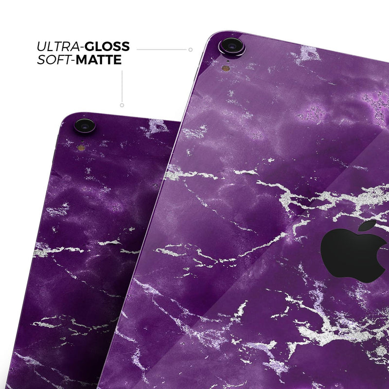 Purple Marble & Digital Silver Foil V7 - Full Body Skin Decal for the Apple iPad Pro 12.9", 11", 10.5", 9.7", Air or Mini (All Models Available)