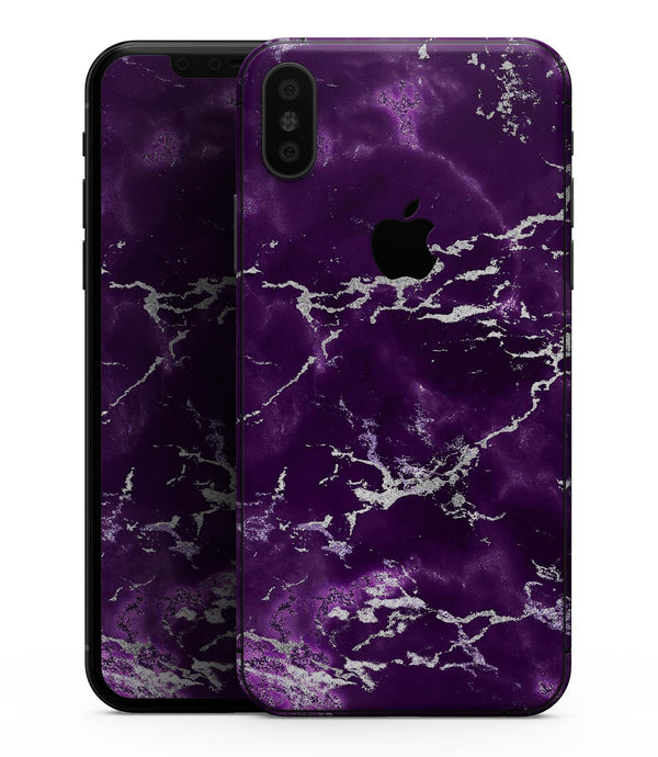 Purple Marble & Digital Silver Foil V7 - iPhone XS MAX, XS/X, 8/8+, 7/7+, 5/5S/SE Skin-Kit (All iPhones Available)