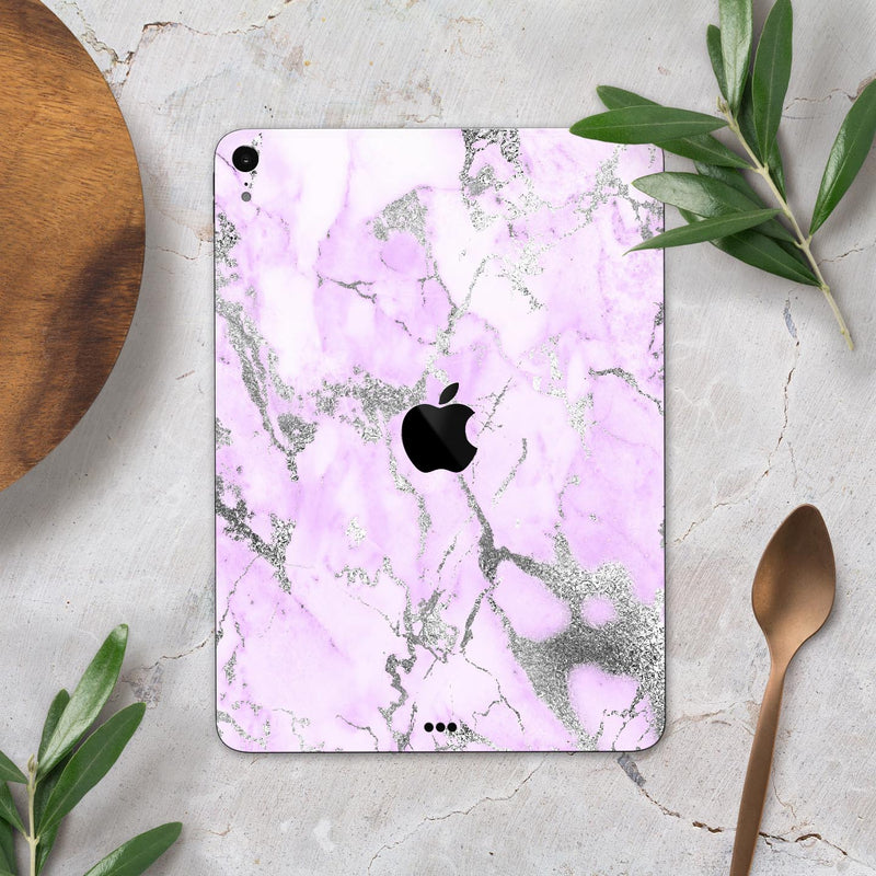 Purple Marble & Digital Silver Foil V8 - Full Body Skin Decal for the Apple iPad Pro 12.9", 11", 10.5", 9.7", Air or Mini (All Models Available)