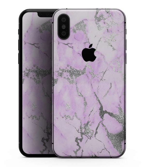 Purple Marble & Digital Silver Foil V8 - iPhone XS MAX, XS/X, 8/8+, 7/7+, 5/5S/SE Skin-Kit (All iPhones Available)