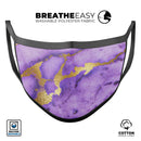 Purple Marble & Digital Gold Foil V1 - Made in USA Mouth Cover Unisex Anti-Dust Cotton Blend Reusable & Washable Face Mask with Adjustable Sizing for Adult or Child