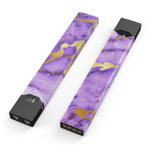 Purple Marble & Digital Gold Foil V1 - Premium Decal Protective Skin-Wrap Sticker compatible with the Juul Labs vaping device