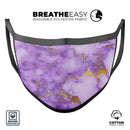 Purple Marble & Digital Gold Foil V2 - Made in USA Mouth Cover Unisex Anti-Dust Cotton Blend Reusable & Washable Face Mask with Adjustable Sizing for Adult or Child