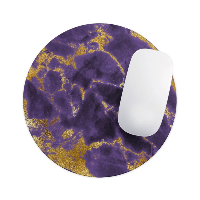 Purple Marble & Digital Gold Foil V3// WaterProof Rubber Foam Backed Anti-Slip Mouse Pad for Home Work Office or Gaming Computer Desk
