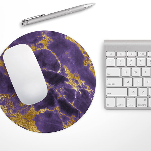 Purple Marble & Digital Gold Foil V3// WaterProof Rubber Foam Backed Anti-Slip Mouse Pad for Home Work Office or Gaming Computer Desk