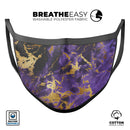 Purple Marble & Digital Gold Foil V4 - Made in USA Mouth Cover Unisex Anti-Dust Cotton Blend Reusable & Washable Face Mask with Adjustable Sizing for Adult or Child