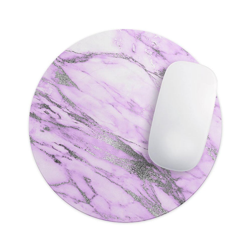 Purple Marble & Digital Silver Foil V10// WaterProof Rubber Foam Backed Anti-Slip Mouse Pad for Home Work Office or Gaming Computer Desk