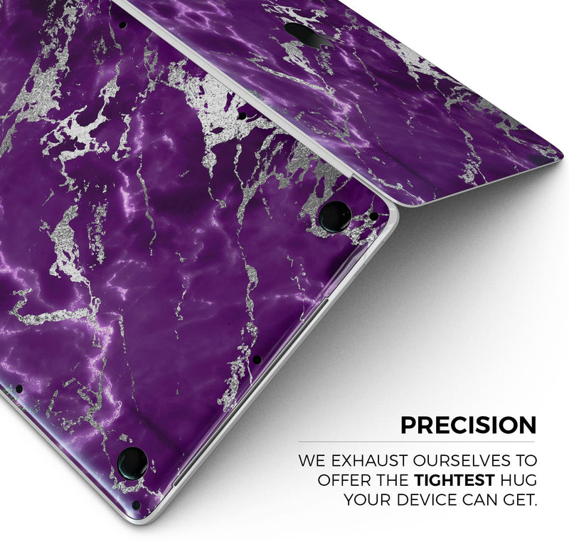 Purple Marble & Digital Silver Foil V2- Skin Decal Wrap Kit Compatible with the Apple MacBook Pro, Pro with Touch Bar or Air (11", 12", 13", 15" & 16" - All Versions Available)