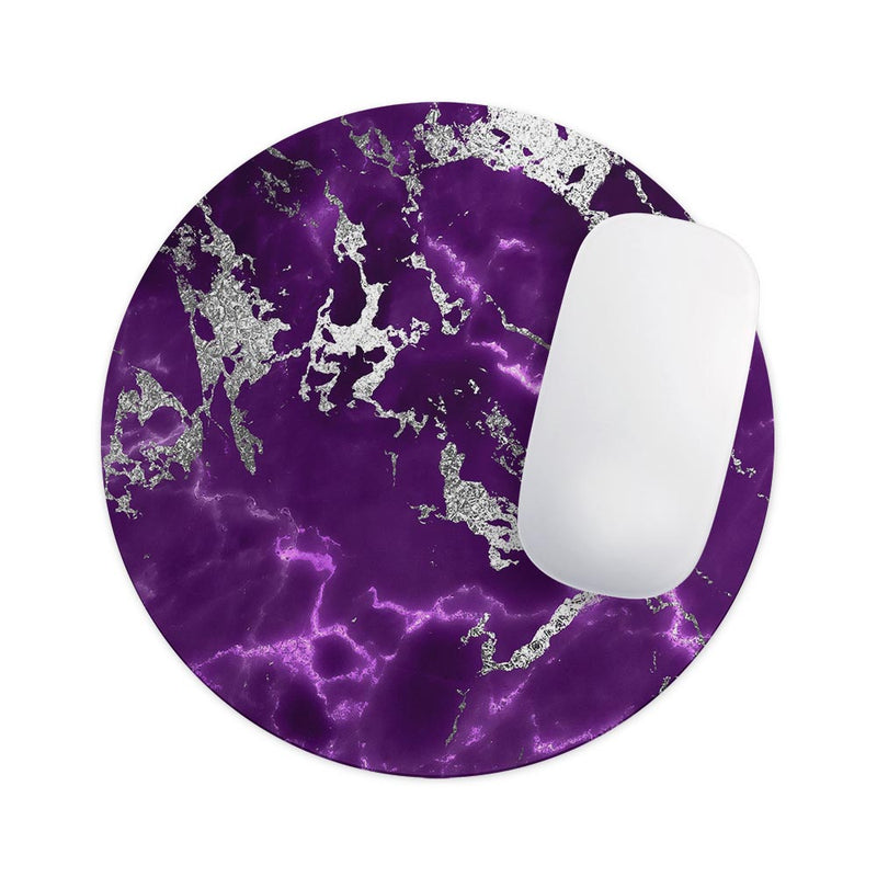 Purple Marble & Digital Silver Foil V2// WaterProof Rubber Foam Backed Anti-Slip Mouse Pad for Home Work Office or Gaming Computer Desk