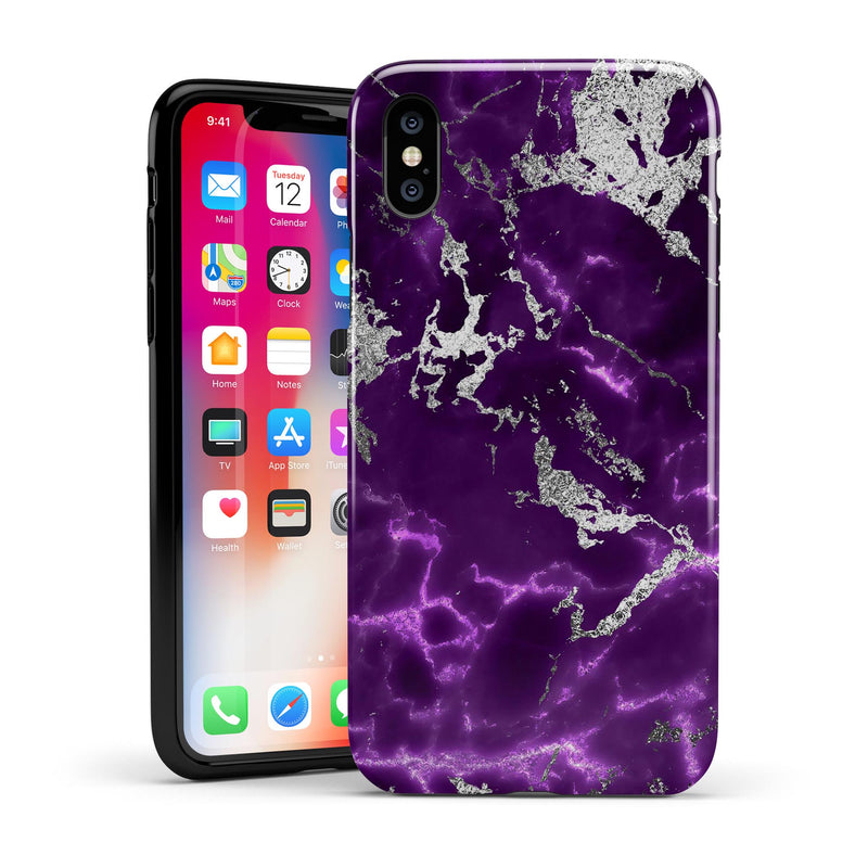 Purple Marble & Digital Silver Foil V2 - iPhone X Swappable Hybrid Case