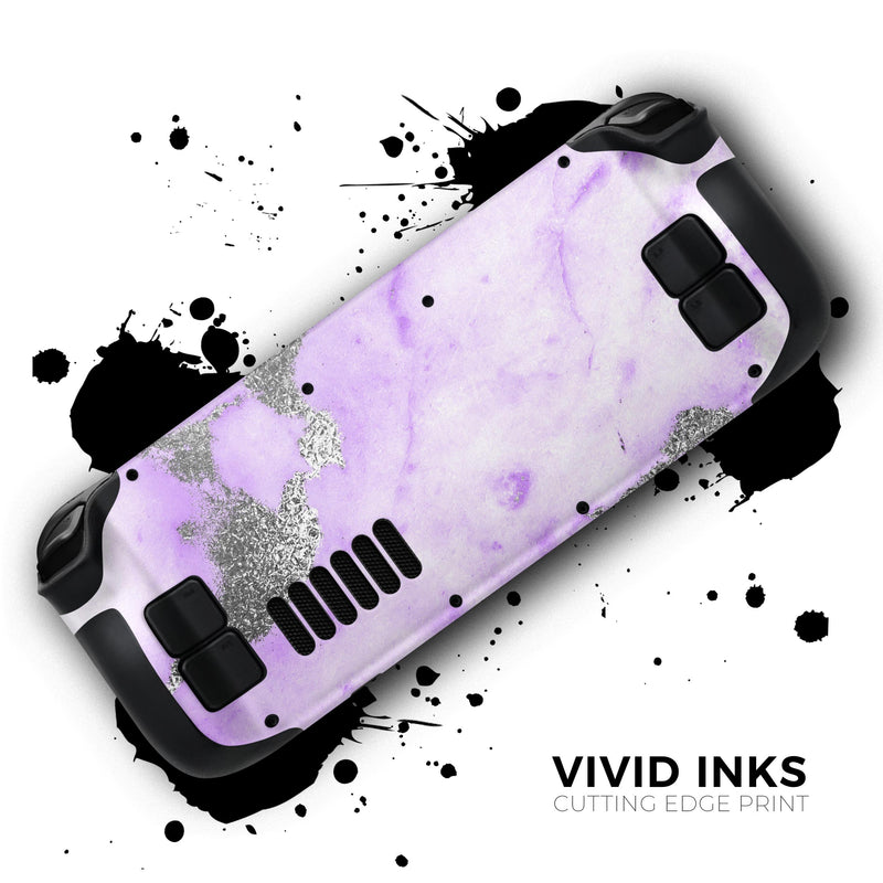 Purple Marble & Digital Silver Foil V3 // Full Body Skin Decal Wrap Kit for the Steam Deck handheld gaming computer