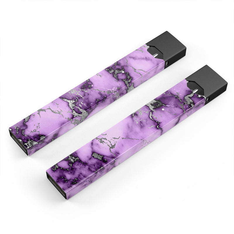 Purple Marble & Digital Silver Foil V6 - Premium Decal Protective Skin-Wrap Sticker compatible with the Juul Labs vaping device
