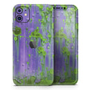 Purple Metal with Lime Green Rust - Protective Skin Wrap & Decal – Compatible with iPhone SE to iPhone 17 Pro Max (All Models)