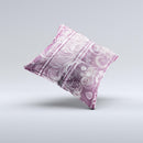 Purple and Gray Stripes with Overlapping Floral ink-Fuzed Decorative Throw Pillow