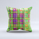 Purple and Green Plaid with Floral Pattern ink-Fuzed Decorative Throw Pillow