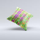 Purple and Green Plaid with Floral Pattern ink-Fuzed Decorative Throw Pillow