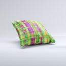 Purple and Green Plaid with Floral Pattern ink-Fuzed Decorative Throw Pillow