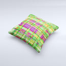 Purple and Green Plaid with Floral Pattern ink-Fuzed Decorative Throw Pillow