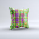 Purple and Green Plaid with Floral Pattern ink-Fuzed Decorative Throw Pillow