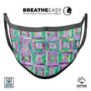 Purple and Green Watercolor Patchwork - Made in USA Mouth Cover Unisex Anti-Dust Cotton Blend Reusable & Washable Face Mask with Adjustable Sizing for Adult or Child