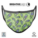 Purple and Green Watercolor Peacock Feathers - Made in USA Mouth Cover Unisex Anti-Dust Cotton Blend Reusable & Washable Face Mask with Adjustable Sizing for Adult or Child