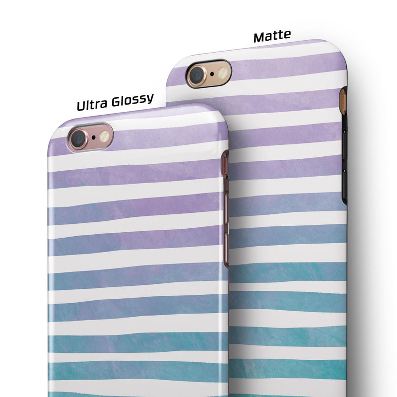 Purple to Green WaterColor Ombre Stripes iPhone 6/6s or 6/6s Plus 2-Piece Hybrid INK-Fuzed Case