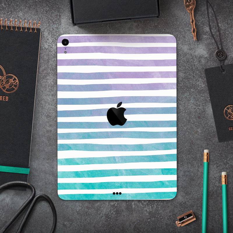 Purple to Green WaterColor Ombre Stripes - Full Body Skin Decal for the Apple iPad Pro 12.9", 11", 10.5", 9.7", Air or Mini (All Models Available)