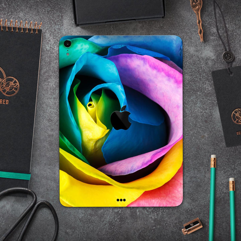 Rainbow Dyed Rose V3 - Full Body Skin Decal for the Apple iPad Pro 12.9", 11", 10.5", 9.7", Air or Mini (All Models Available)