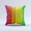 Rainbow Highlighted Wooden Planks Ink-Fuzed Decorative Throw Pillow