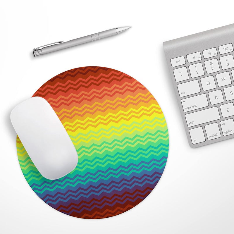 Rainbow Thin Lined Chevron Pattern// WaterProof Rubber Foam Backed Anti-Slip Mouse Pad for Home Work Office or Gaming Computer Desk