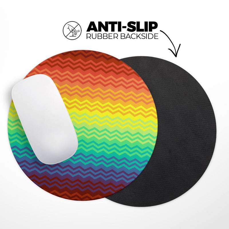 Rainbow Thin Lined Chevron Pattern// WaterProof Rubber Foam Backed Anti-Slip Mouse Pad for Home Work Office or Gaming Computer Desk