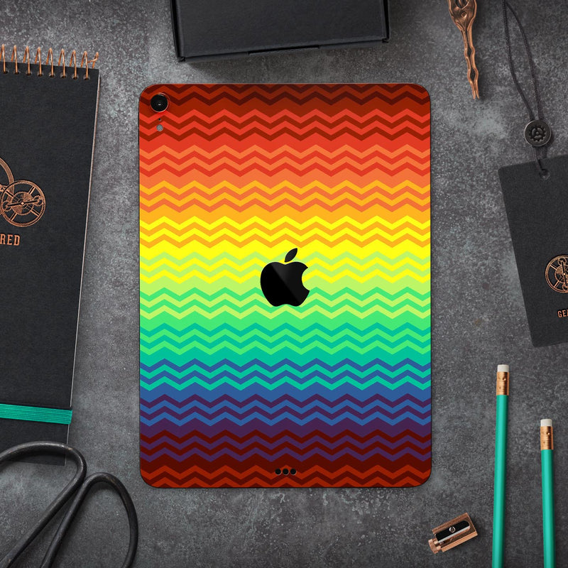 Rainbow Thin Lined Chevron Pattern - Full Body Skin Decal for the Apple iPad Pro 12.9", 11", 10.5", 9.7", Air or Mini (All Models Available)