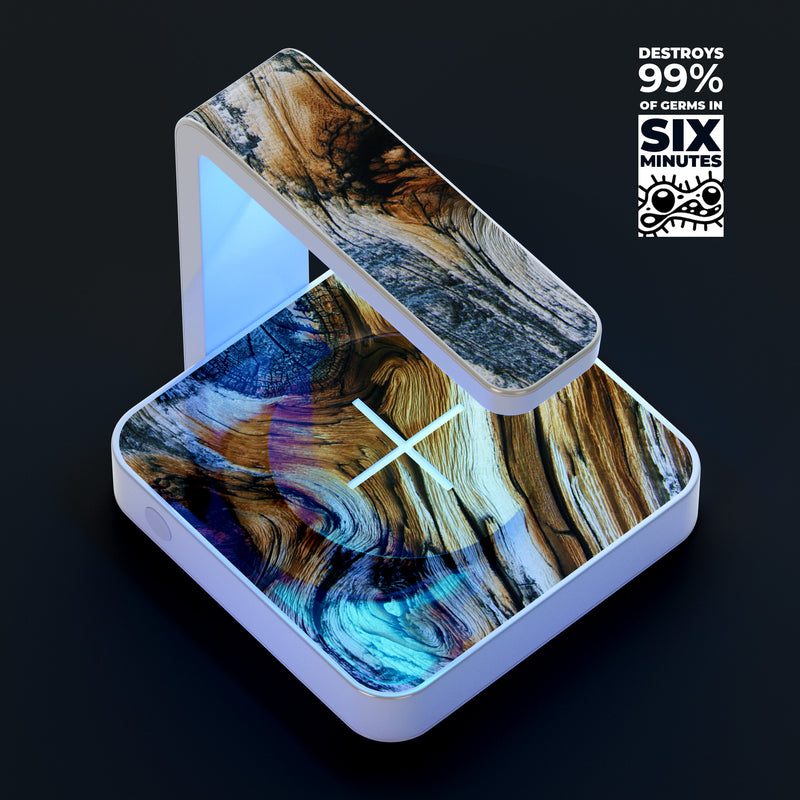 Raw Aged Knobby Wood UV Germicidal Sanitizing Sterilizing Wireless Smart Phone Screen Cleaner + Charging Station