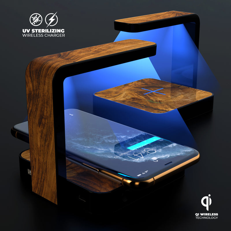 Raw Wood Planks V11 UV Germicidal Sanitizing Sterilizing Wireless Smart Phone Screen Cleaner + Charging Station