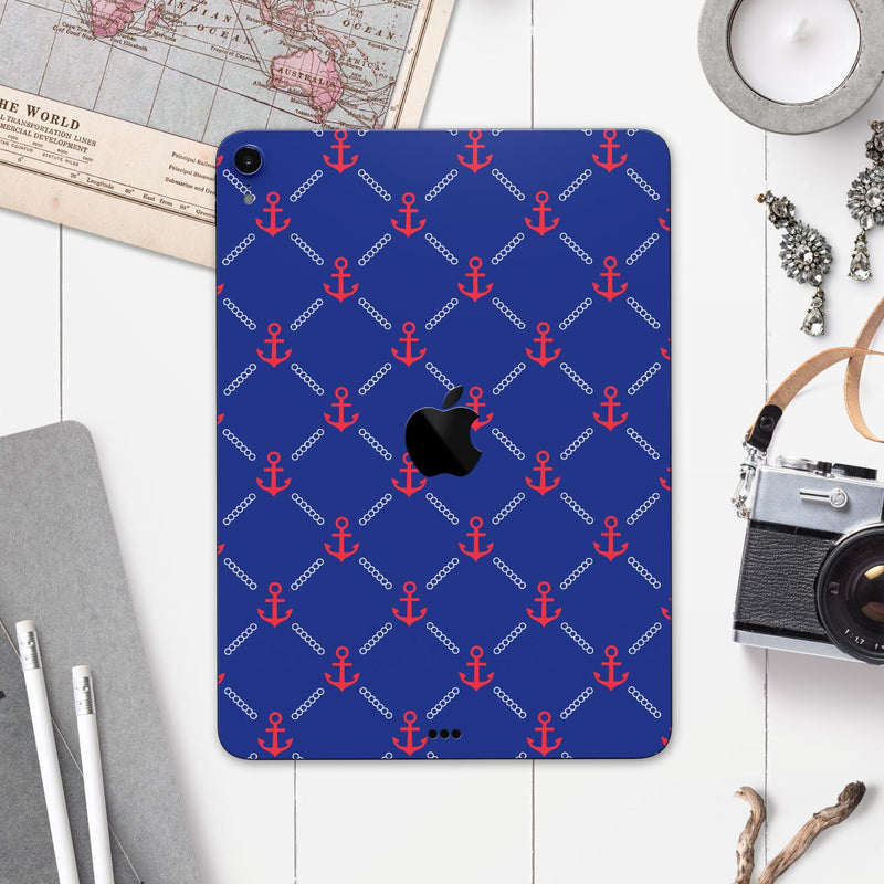 Red & Blue Seamless Anchor Pattern - Full Body Skin Decal for the Apple iPad Pro 12.9", 11", 10.5", 9.7", Air or Mini (All Models Available)