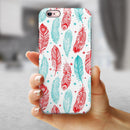 Red & Blue Feather Pattern iPhone 6/6s or 6/6s Plus 2-Piece Hybrid INK-Fuzed Case