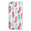 Red & Blue Feather Pattern iPhone 6/6s or 6/6s Plus 2-Piece Hybrid INK-Fuzed Case