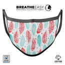 Red & Blue Feather Pattern - Made in USA Mouth Cover Unisex Anti-Dust Cotton Blend Reusable & Washable Face Mask with Adjustable Sizing for Adult or Child