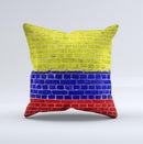 Red Blue and Yellow Vibrant Brick Wall ink-Fuzed Decorative Throw Pillow