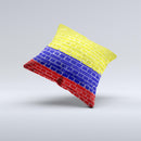 Red Blue and Yellow Vibrant Brick Wall ink-Fuzed Decorative Throw Pillow