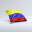 Red Blue and Yellow Vibrant Brick Wall ink-Fuzed Decorative Throw Pillow