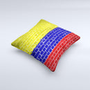Red Blue and Yellow Vibrant Brick Wall ink-Fuzed Decorative Throw Pillow