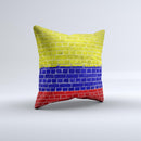 Red Blue and Yellow Vibrant Brick Wall ink-Fuzed Decorative Throw Pillow