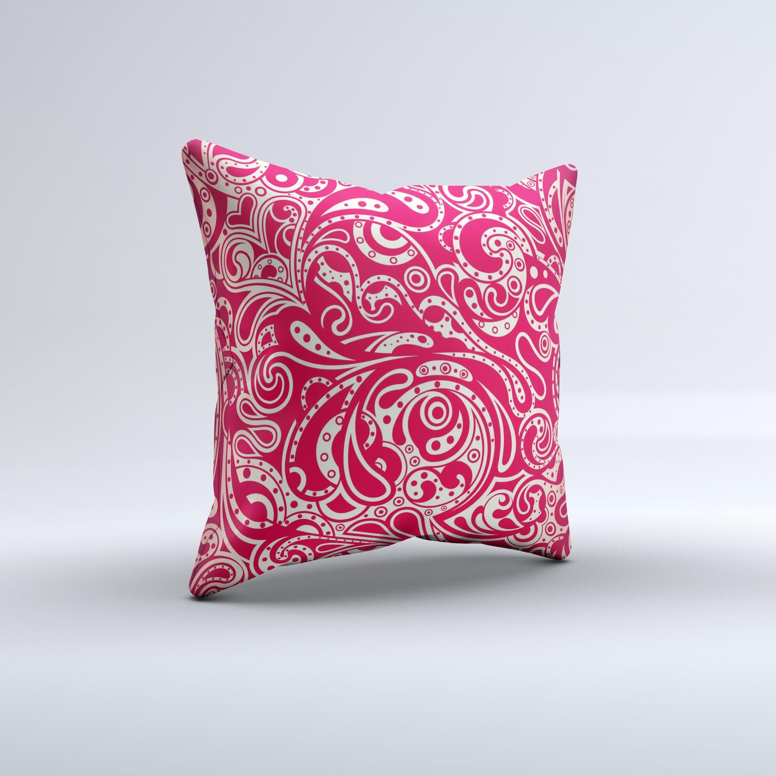 Red Floral Paisley Pattern InkFuzed Decorative Throw Pillow DesignSkinz