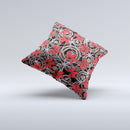 Red Icon Flowers on Dark Swirl ink-Fuzed Decorative Throw Pillow