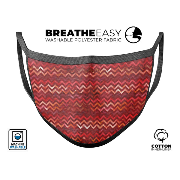 Red Multi Watercolor Chevron - Made in USA Mouth Cover Unisex Anti-Dust Cotton Blend Reusable & Washable Face Mask with Adjustable Sizing for Adult or Child