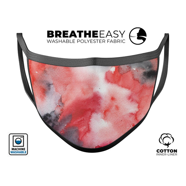 Red Pink 3 Absorbed Watercolor Texture - Made in USA Mouth Cover Unisex Anti-Dust Cotton Blend Reusable & Washable Face Mask with Adjustable Sizing for Adult or Child