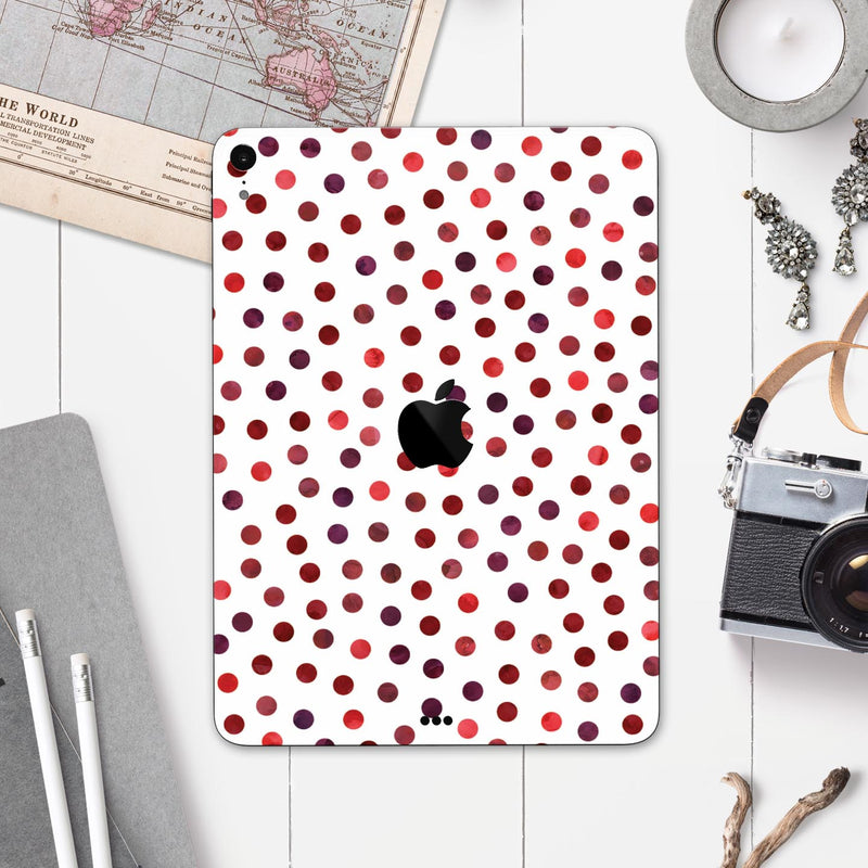 Red Watercolor Dots over White - Full Body Skin Decal for the Apple iPad Pro 12.9", 11", 10.5", 9.7", Air or Mini (All Models Available)
