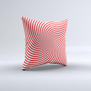 Red & White Hypnotic Swirl ink-Fuzed Decorative Throw Pillow